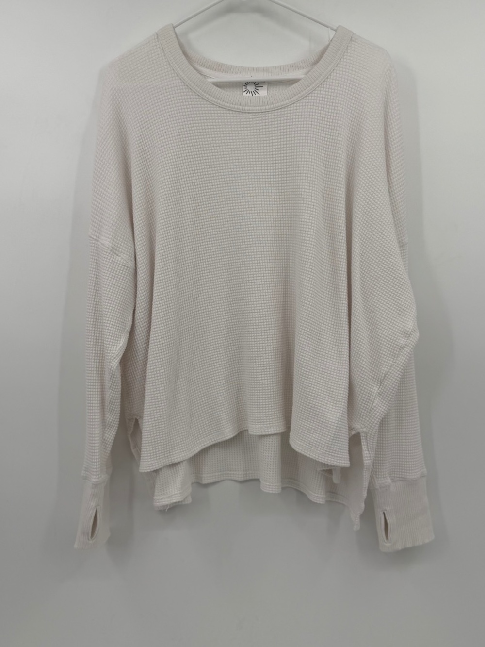 Aerie Offline Top Women Large White Waffle Knit Thermal Long Sleeve Relaxed Fit